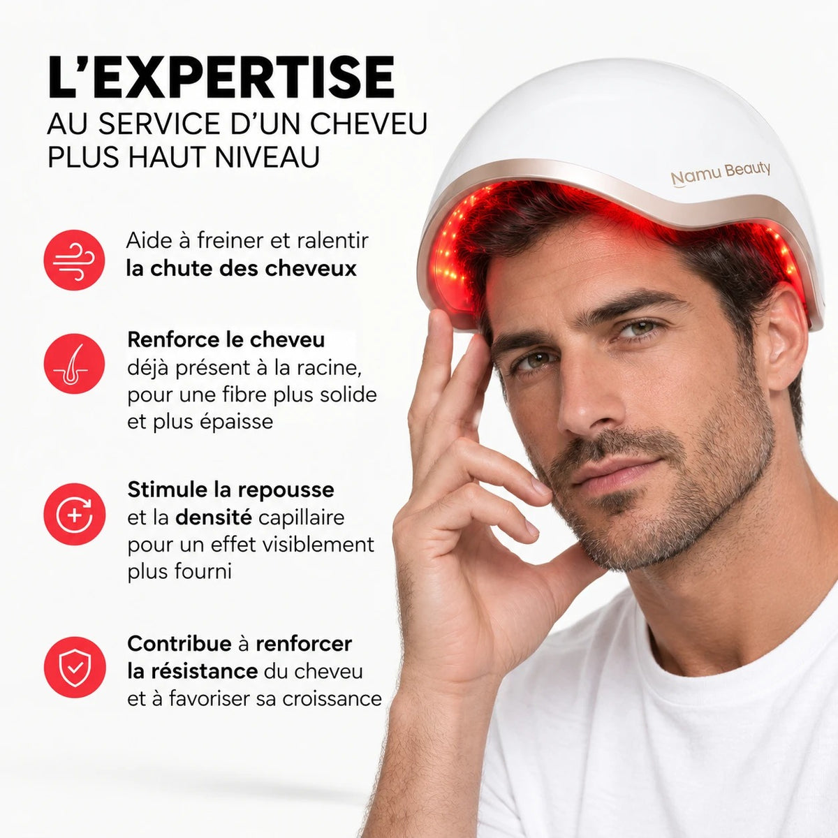 Bienfaits du casque LED capillaire : chute, racine, densité, résistance