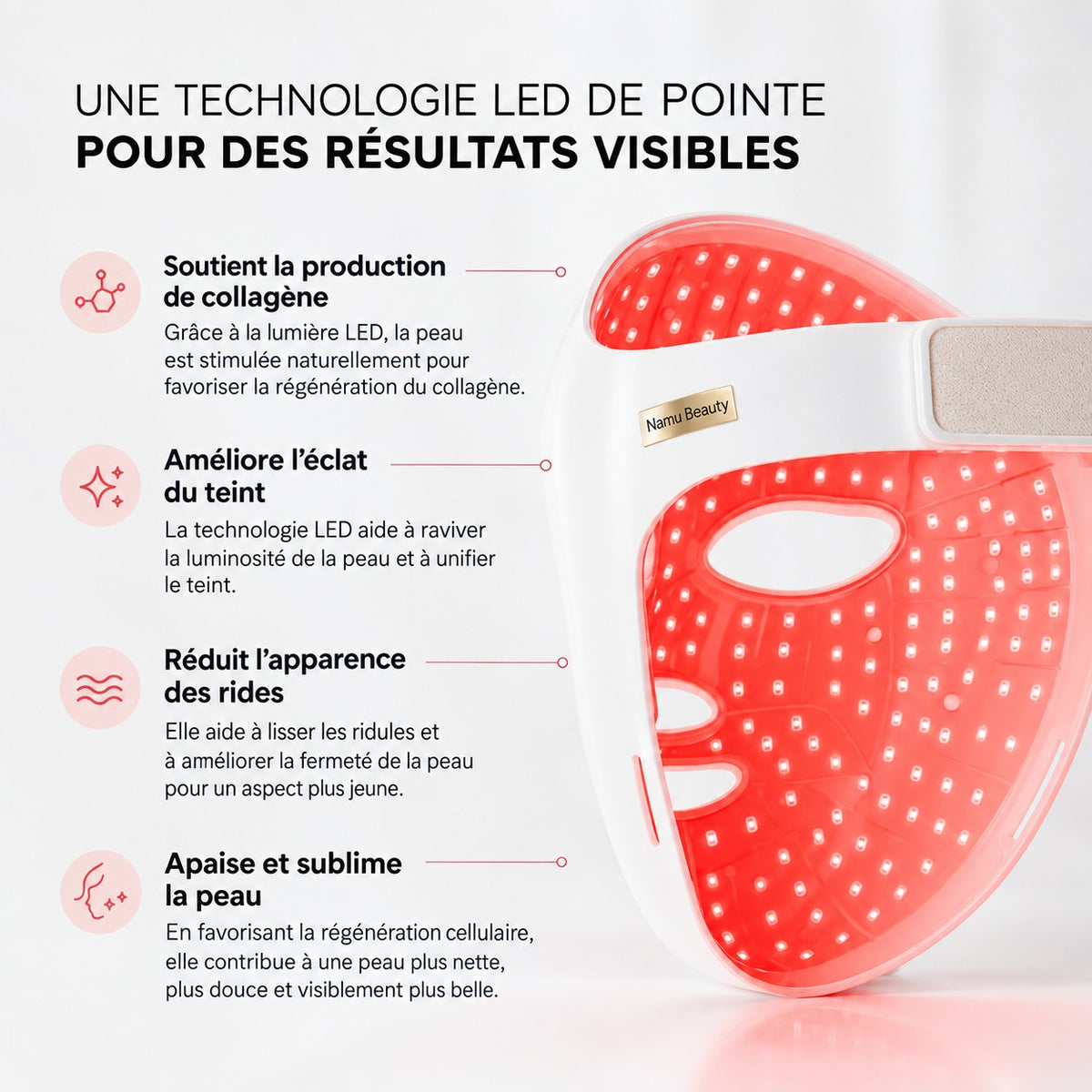 Bienfaits du masque LED : collagène, éclat, rides, apaisement