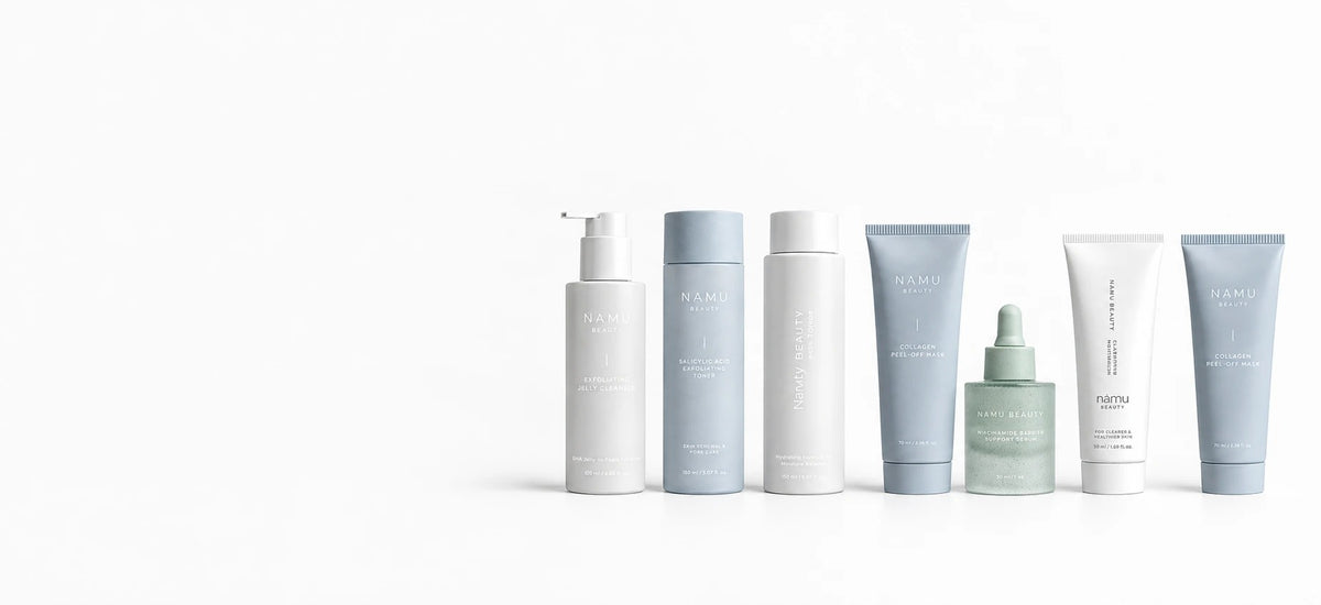 Gamme skincare coréen Namu Beauty : nettoyant, toniques, sérum, crème et masque